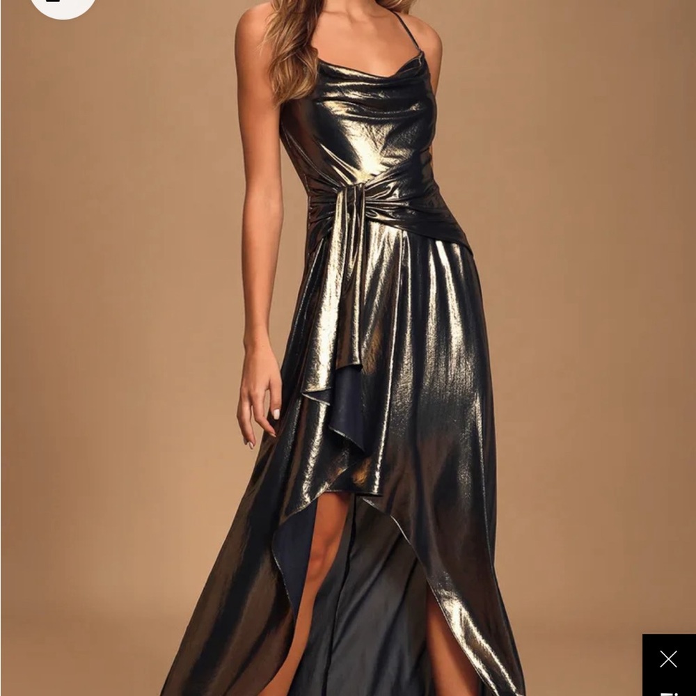 Ever New Gold Metallic Cowl Neck High-Low Maxi Dress